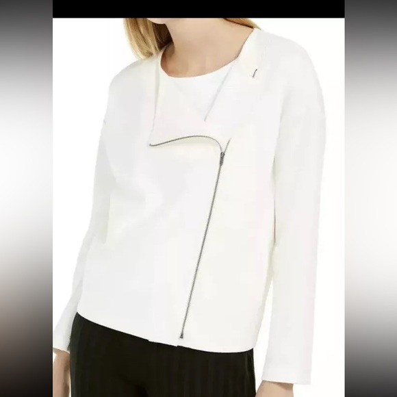 Eileen Fisher Womens Jacket White Ivory Size Small Roundneck Ponte Flex $298 - Picture 1 of 8